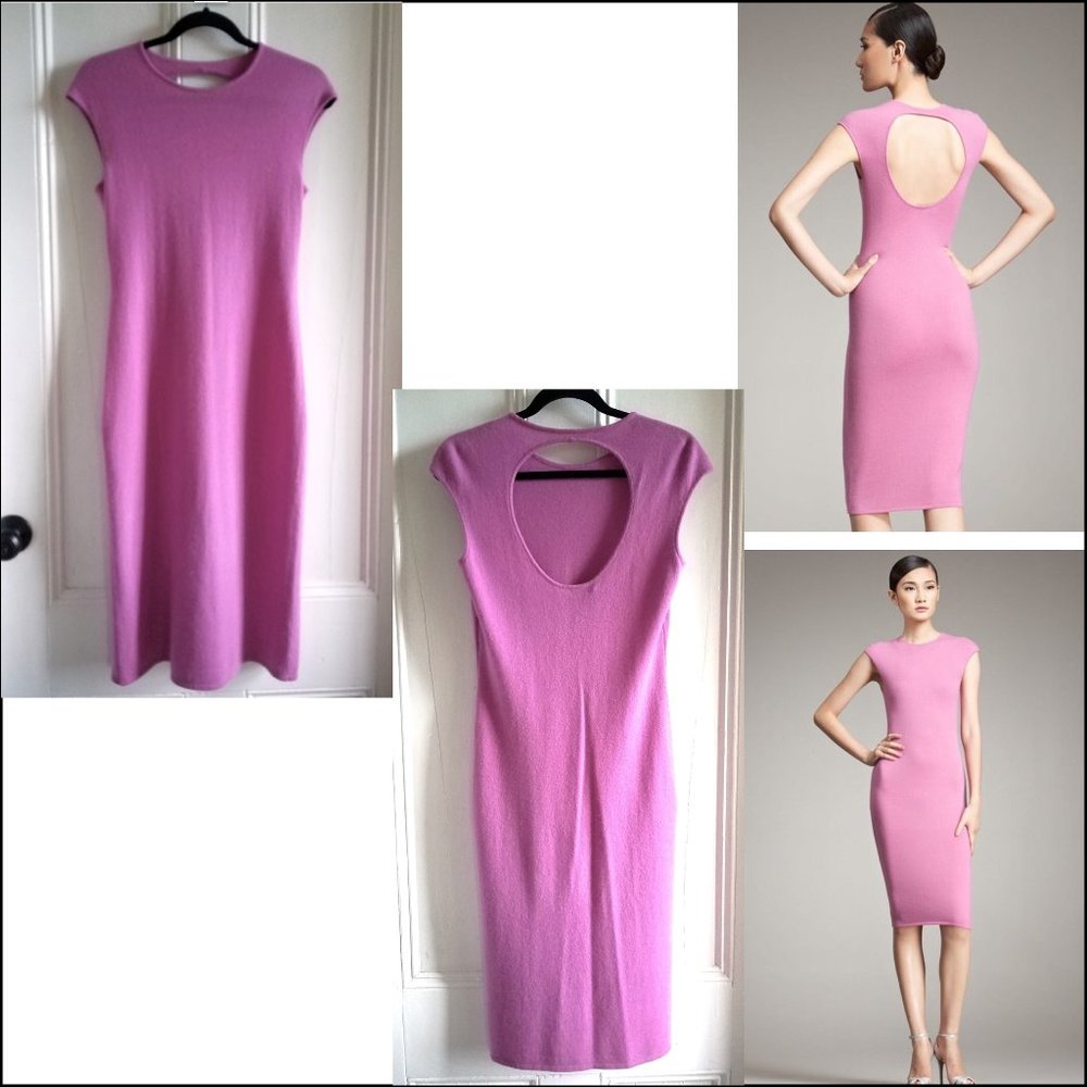 Ralph Lauren Black Label Cashmere Sweater Dress~Keyhole Bk.~Orchid Pink-Purple M